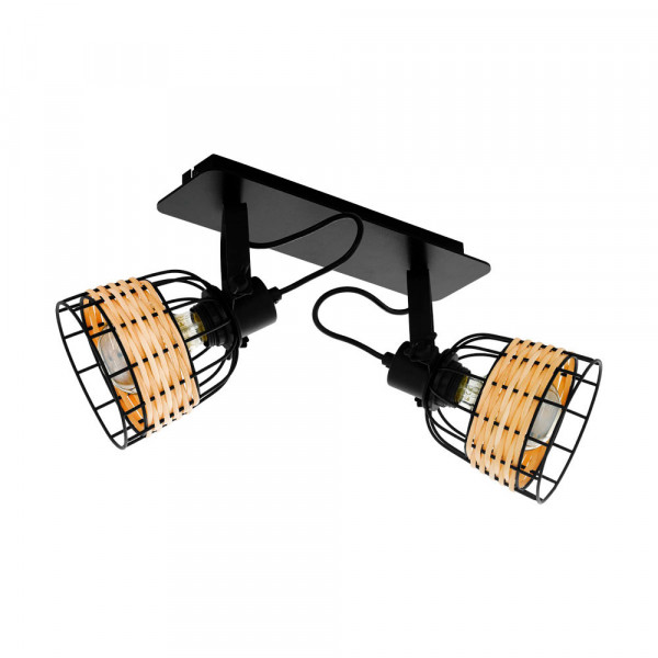 43325 Спот ANWICK 1, 2x40W(E27), сталь, черный/ротанг, натуральный