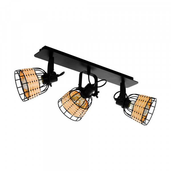 43326 Спот ANWICK 1, 3x40W(E27), сталь, черный/ротанг, натуральный
