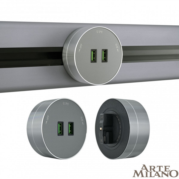 Трековая розетка, 2.1A 250V 380011TS/USBx2 Grey
