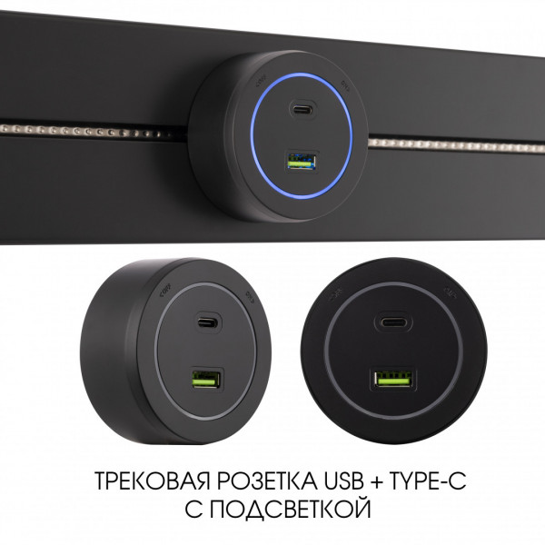 Трековая розетка, 3.1A 250V 399731TS/USB-Type-C Black