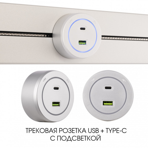 Трековая розетка, 3.1A 250V 399731TS/USB-Type-C Silver