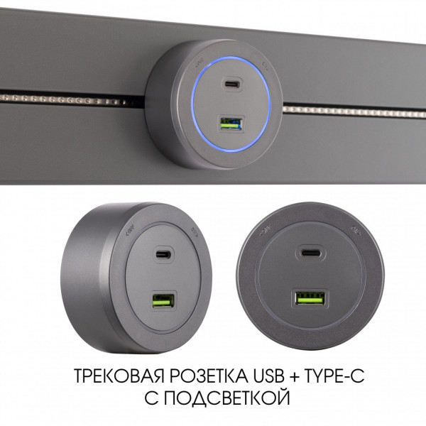 Трековая розетка, 3.1A 250V 399731TS/USB-Type-C Grey