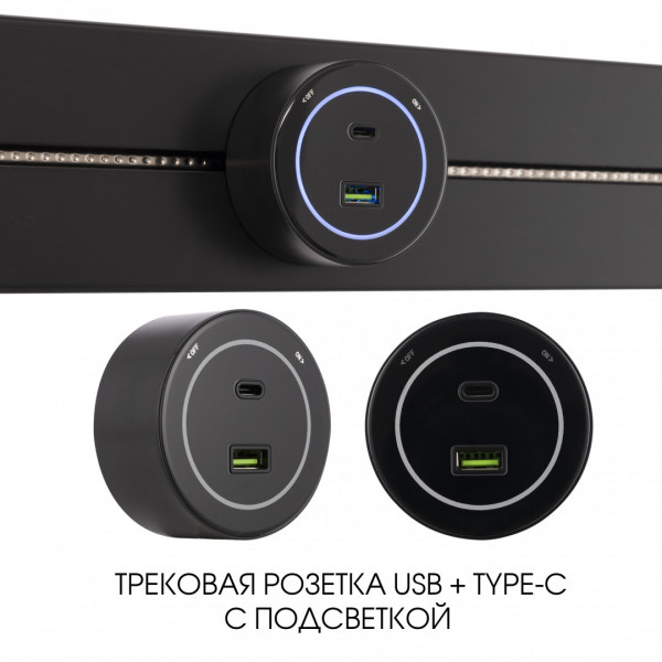 Трековая розетка, 3.1A 250V 399732TS/USB-Type-C Black