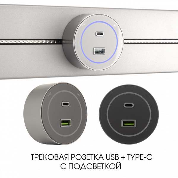 Трековая розетка, 3.1A 250V 399732TS/USB-Type-C Silver