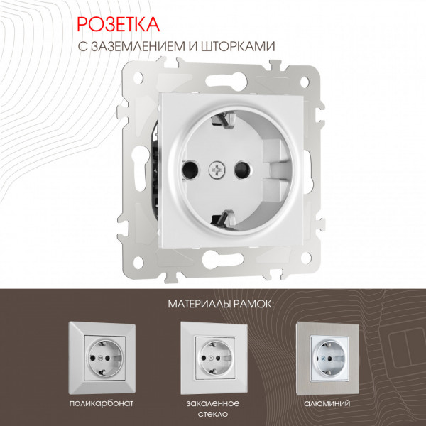Розетка с заземлением и шторками, 16A 250V 203.40-1.silver
