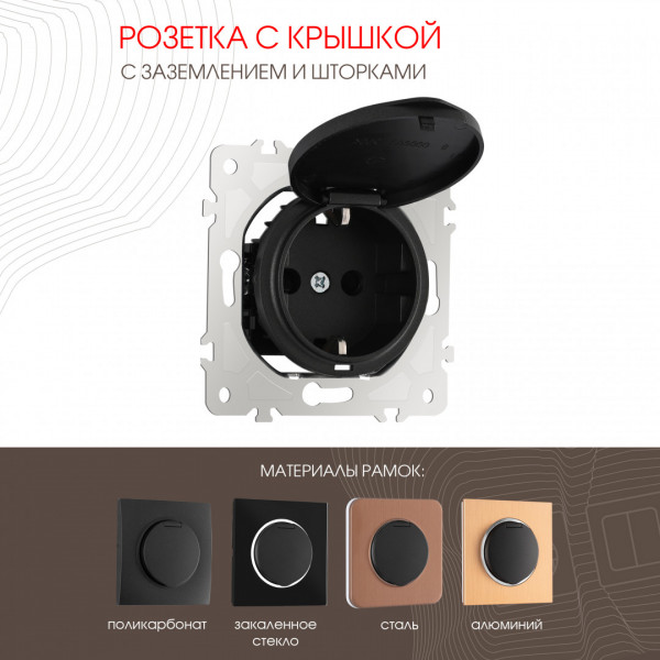 Розетка с заземлением, шторками и защитной крышкой, 16A 250V 202.41-1.black