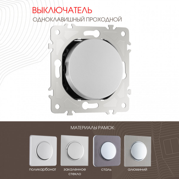 Выключатель одноклавишный проходной (на 2 направления), 10AX 250V 202.32-1.silver