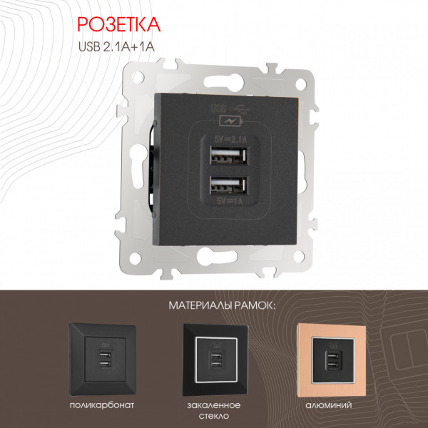 Розетка USB 2.1А+1А 203.46-1.black