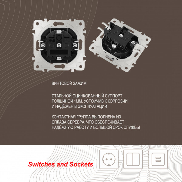 Розетка с заземлением и шторками, 16A 250V 206.40-1.shampan