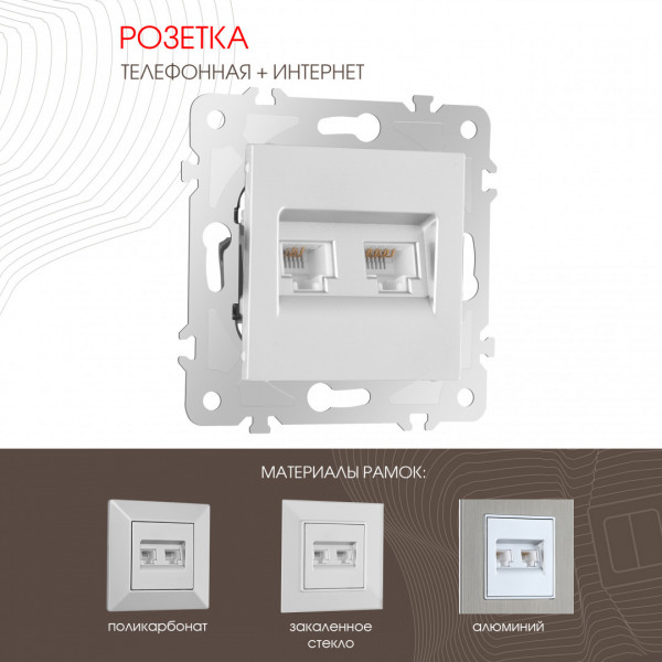 Розетка телефонная RJ11 + интернет RJ45 203.44-1.silver