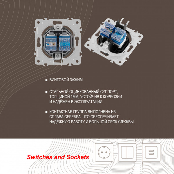 Розетка телефонная RJ11 + интернет RJ45 202.44-1.silver