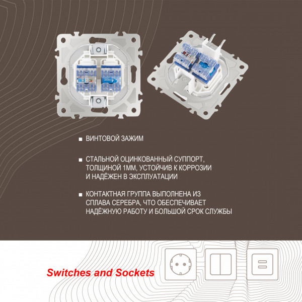 Розетка телефонная RJ11 + компьютерная RJ45 205.44-1.white