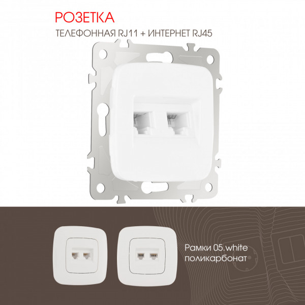 Розетка телефонная RJ11 + компьютерная RJ45 205.44-1.white