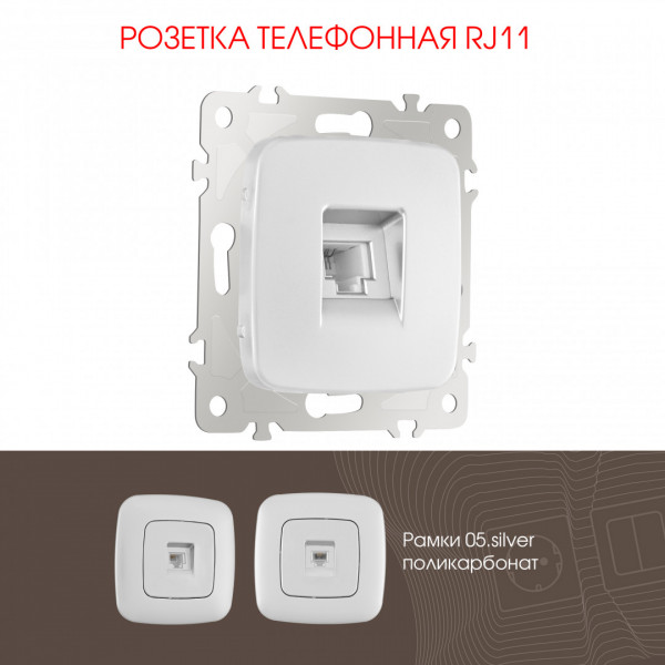 Розетка телефонная, RJ11 205.51-1.silver