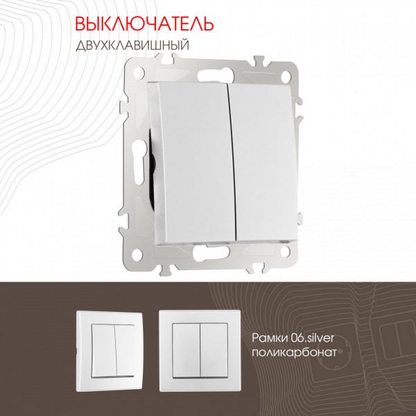 Выключатель двухклавишный, 10AX 250V 206.30-2.silver