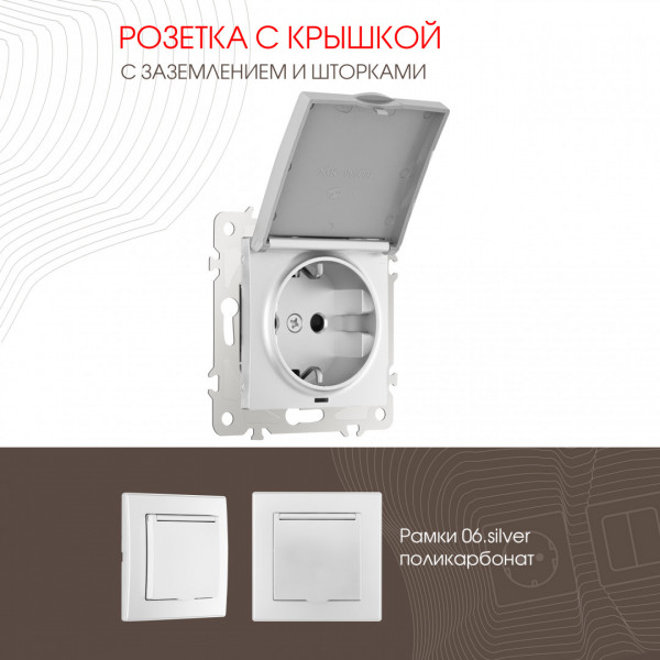 Розетка с заземлением, шторками и защитной крышкой, 16A 250V 206.41-1.silver