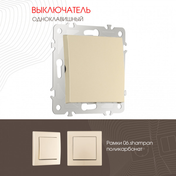 Выключатель одноклавишный, 10AX 250V 206.30-1.shampan