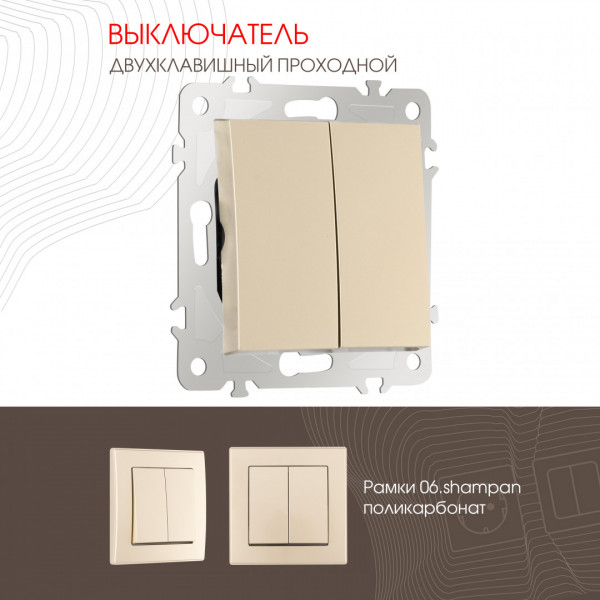Выключатель двухклавишный проходной (на 2 направления), 10AX 250V 206.32-2.shampan
