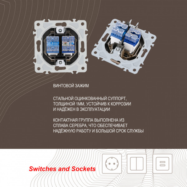 Розетка телефонная RJ11 + компьютерная RJ45 206.44-1.shampan