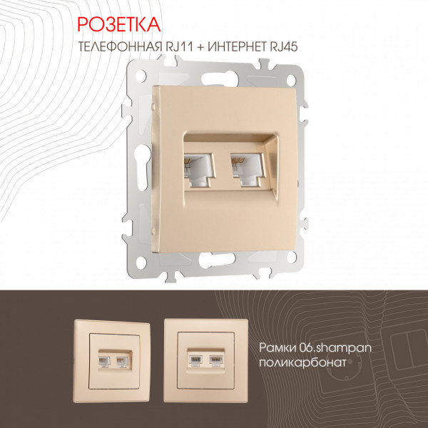 Розетка телефонная RJ11 + компьютерная RJ45 206.44-1.shampan