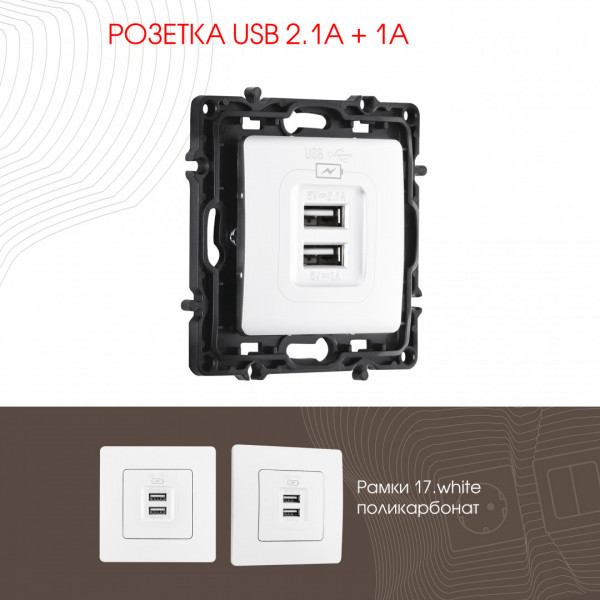 Розетка USB 2.1А+1А 217.46-1.white