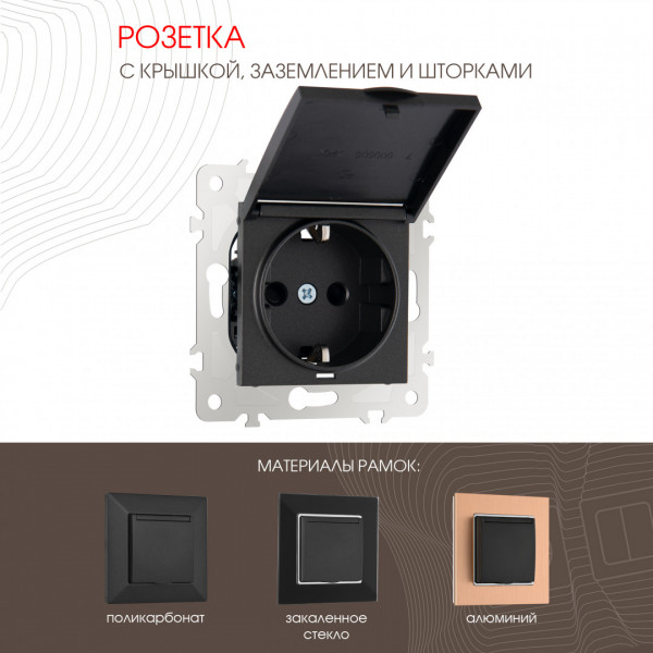 Розетка с заземлением, шторками и защитной крышкой, 16A 250V 203.41-1.black