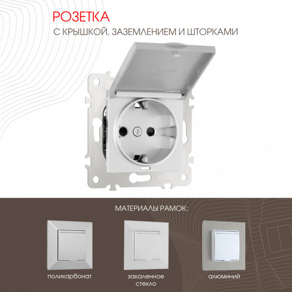 Розетка с заземлением, шторками и защитной крышкой, 16A 250V 203.41-1.silver