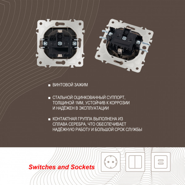 Розетка с заземлением, шторками и защитной крышкой, 16A 250V 203.41-1.shampan