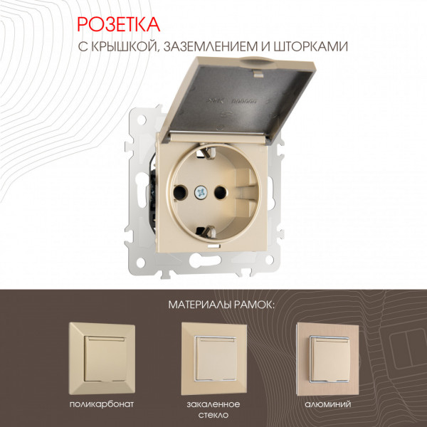Розетка с заземлением, шторками и защитной крышкой, 16A 250V 203.41-1.shampan