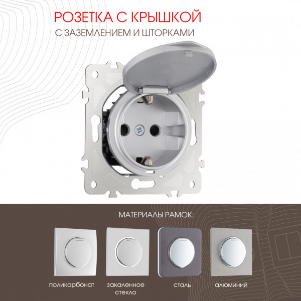 Розетка с заземлением, шторками и защитной крышкой, 16A 250V 202.41-1.silver