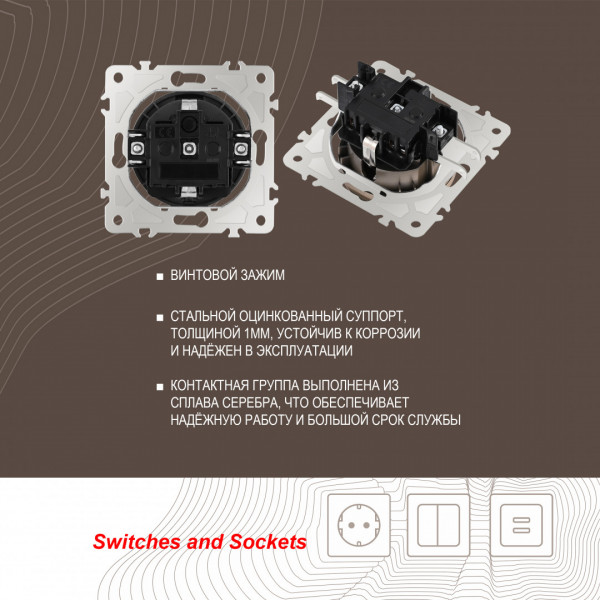 Розетка с заземлением, шторками и защитной крышкой, 16A 250V 202.41-1.shampan