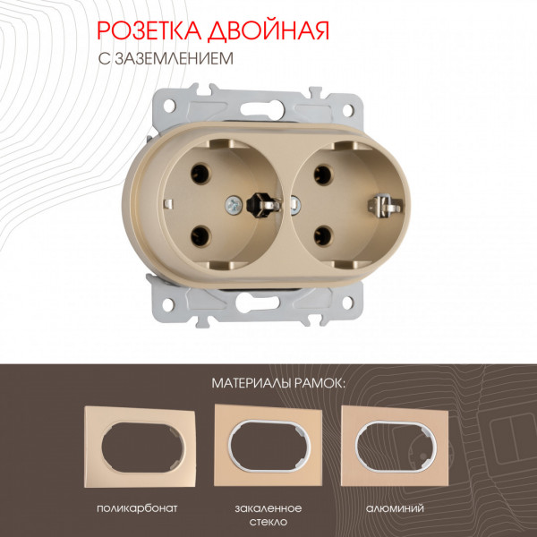 Розетка двойная с заземлением, 16A 250V 202.40-2.shampan