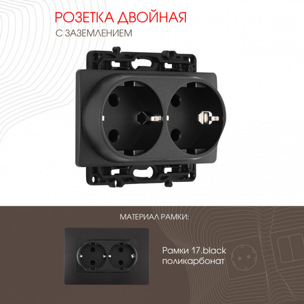 Розетка двойная с заземлением, 16A 250V 217.40-2.black