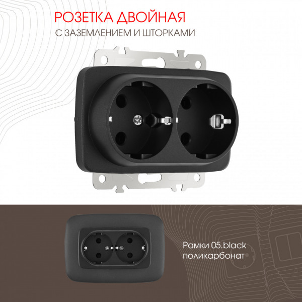 Розетка двойная с заземлением, 16A 250V 205.40-2.black