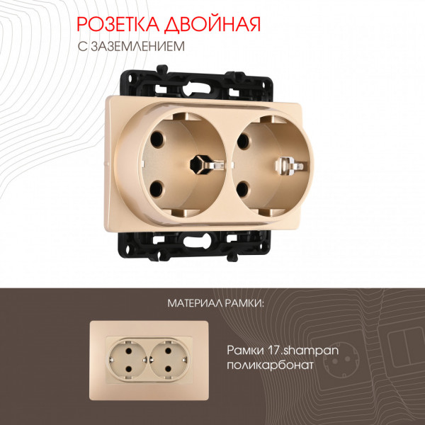 Розетка двойная с заземлением, 16A 250V 217.40-2.shampan