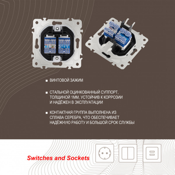 Розетка телефонная RJ11 + компьютерная RJ45 205.44-1.black