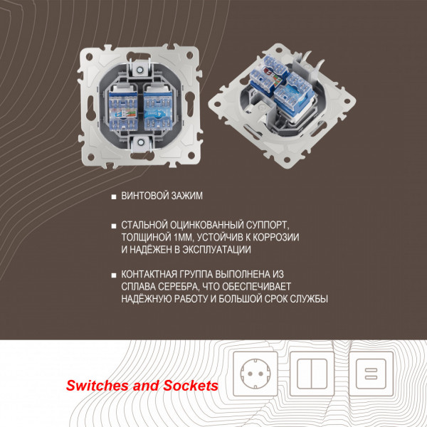 Розетка телефонная RJ11 + компьютерная RJ45 205.44-1.silver