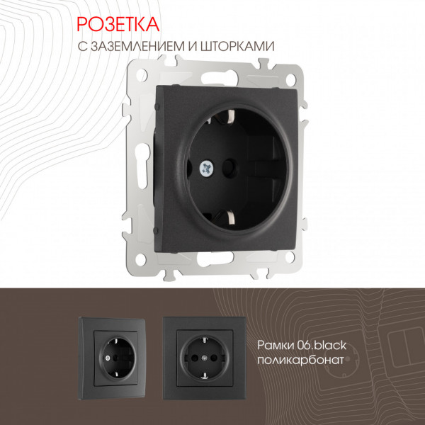 Розетка с заземлением и шторками, 16A 250V 206.40-1.black