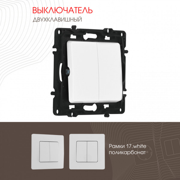 Выключатель двухклавишный, 10AX 250V 217.30-2.white
