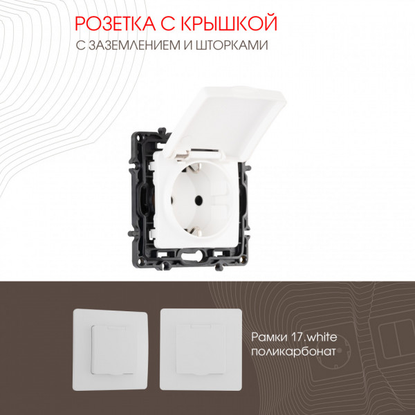 Розетка с заземлением, шторками и защитной крышкой, 16A 250V 217.41-1.white