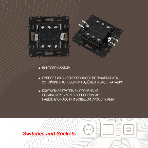 Выключатель двухклавишный проходной (на 2 направления), 10AX 250V 217.32-2.black