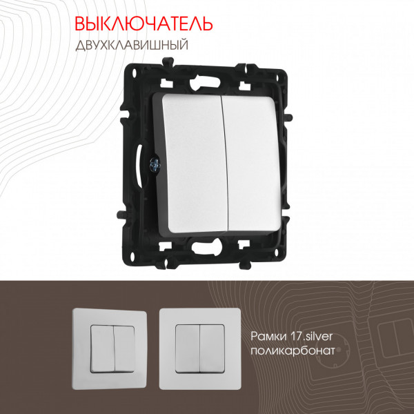 Выключатель двухклавишный, 10AX 250V 217.30-2.silver