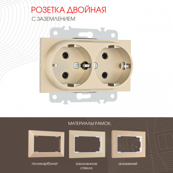 Розетка двойная с заземлением, 16A 250V 203.40-2.shampan