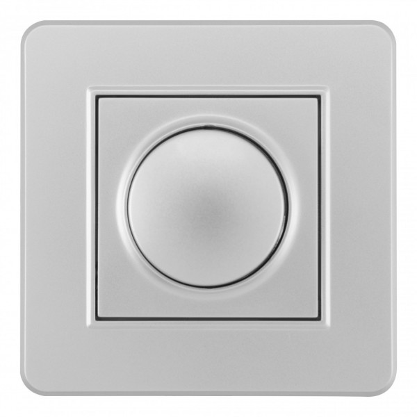 Комплект - диммер 500W с рамкой однопостовой, цвет серебро, материал рамки - пластик, SET16-1-48-1 silver
